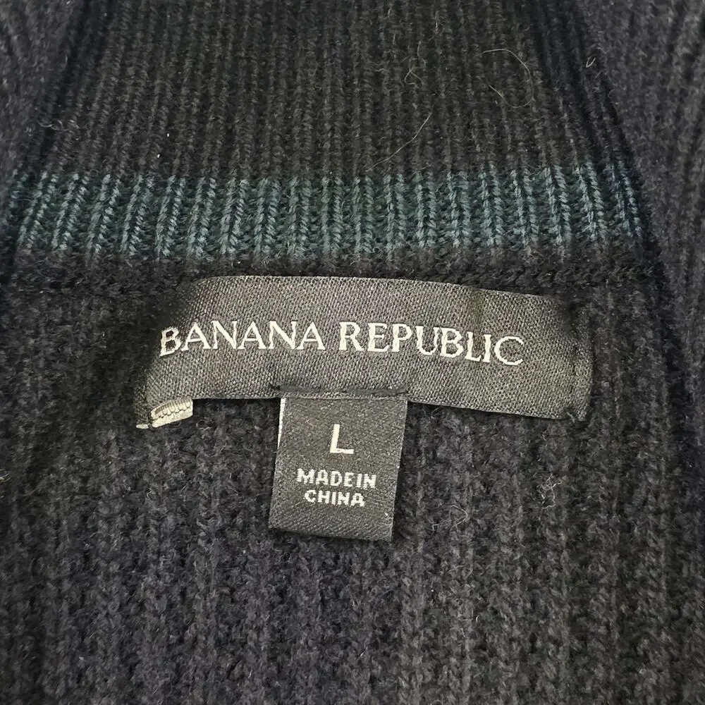 Banana Republic Sweater Mens‎ Large Black 1/4 Zip Mock Neck Merino Waffle Knit